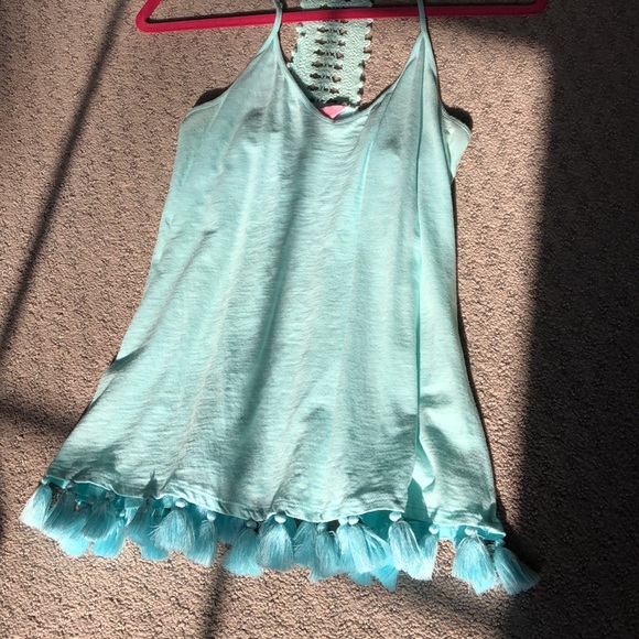 Lilly Pulitzer Nya tassel tank top in Aqua EUC - Picture 5 of 5